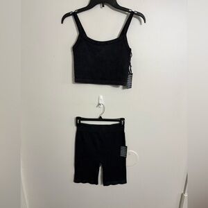 Forever 21 Black Ribbed Top and biker short set Size Medium New with tags